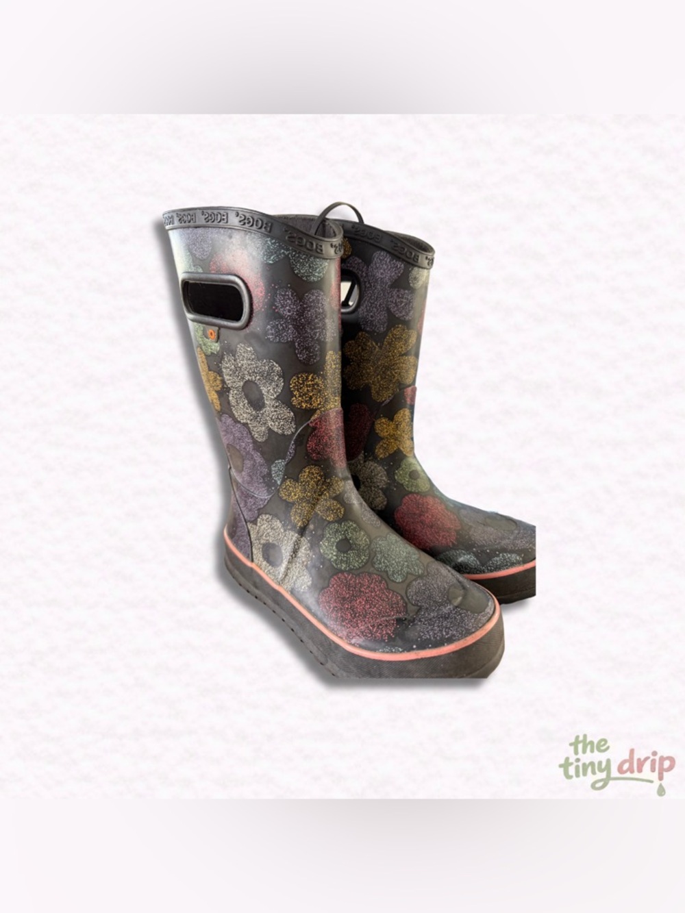 BOGS Kids Airbrush Flowers Rain Boots (Youth Size 3)